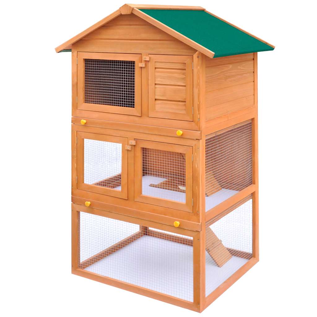 170161 vidaXL Outdoor Rabbit Hutch Small Animal House Pet Cage 3 Layers Wood 1