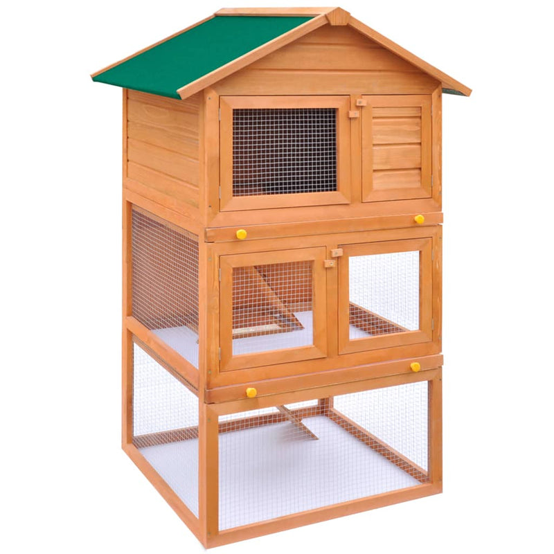 Outdoor Rabbit Hutch Small Animal House Pet Cage 3 Layers Wood