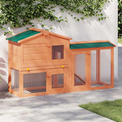 Outdoor Large Rabbit Hutch 145x45x84 cm Wood Brown and green