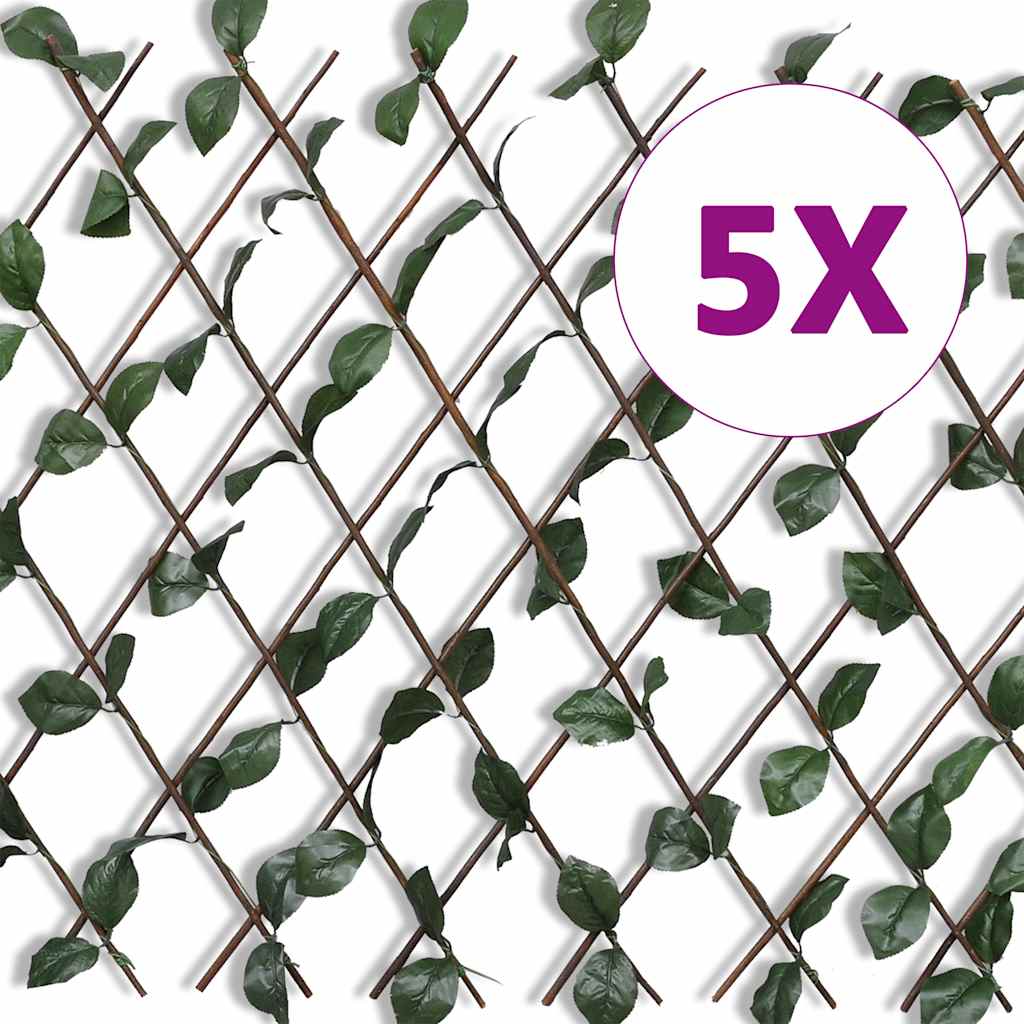 vidaXL Willow Trellis Fence 5 pcs with Artificial Leaves 180x90 cm 1