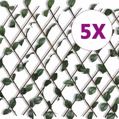 vidaXL Willow Trellis Fence 5 pcs with Artificial Leaves 180x90 cm 1