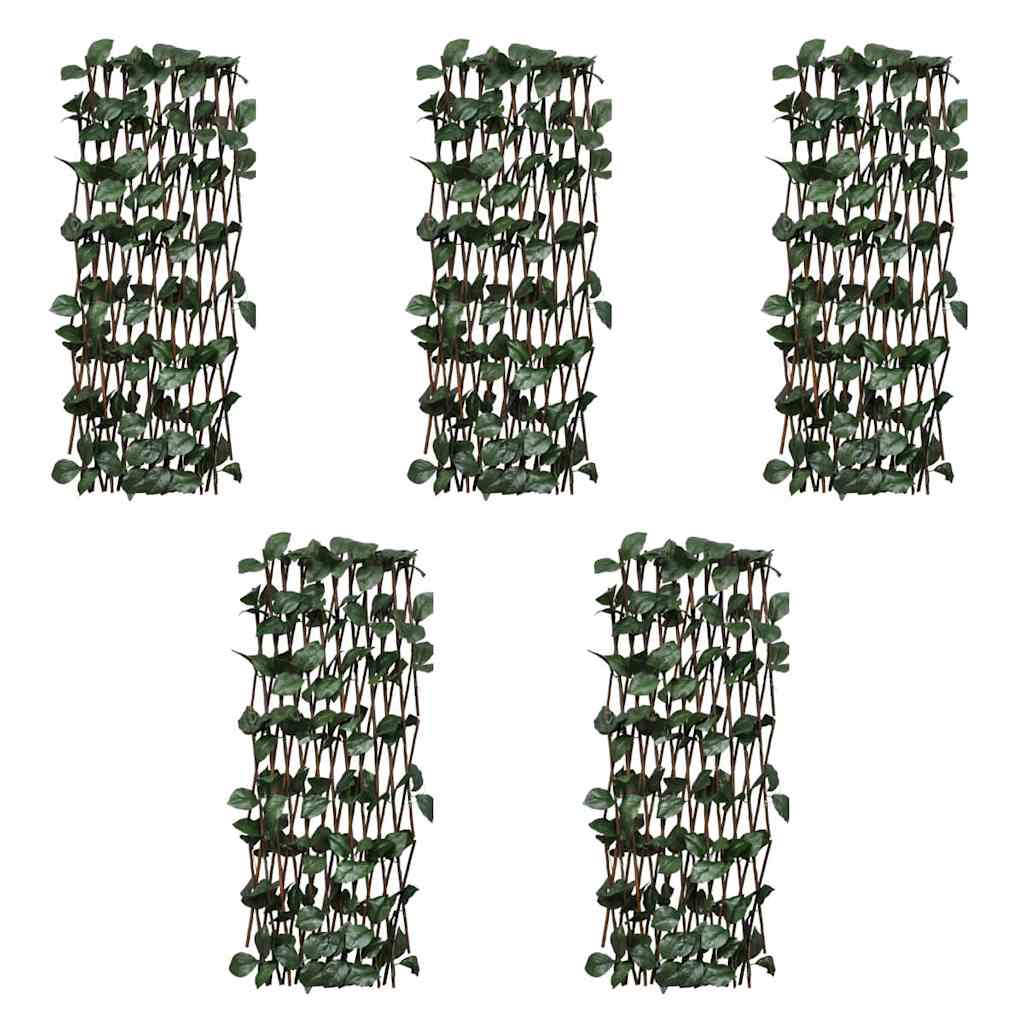 vidaXL Willow Trellis Fence 5 pcs with Artificial Leaves 180x90 cm 6