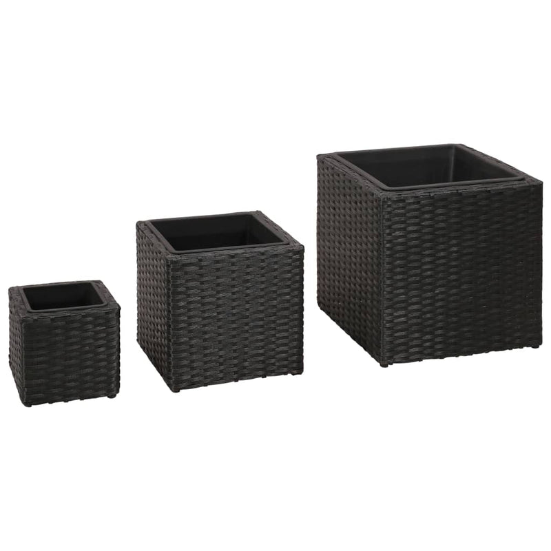 Garden Raised Beds 3 pcs Poly Rattan Black