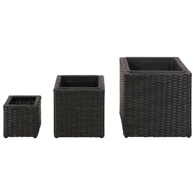 Garden Raised Beds 3 pcs Poly Rattan Black