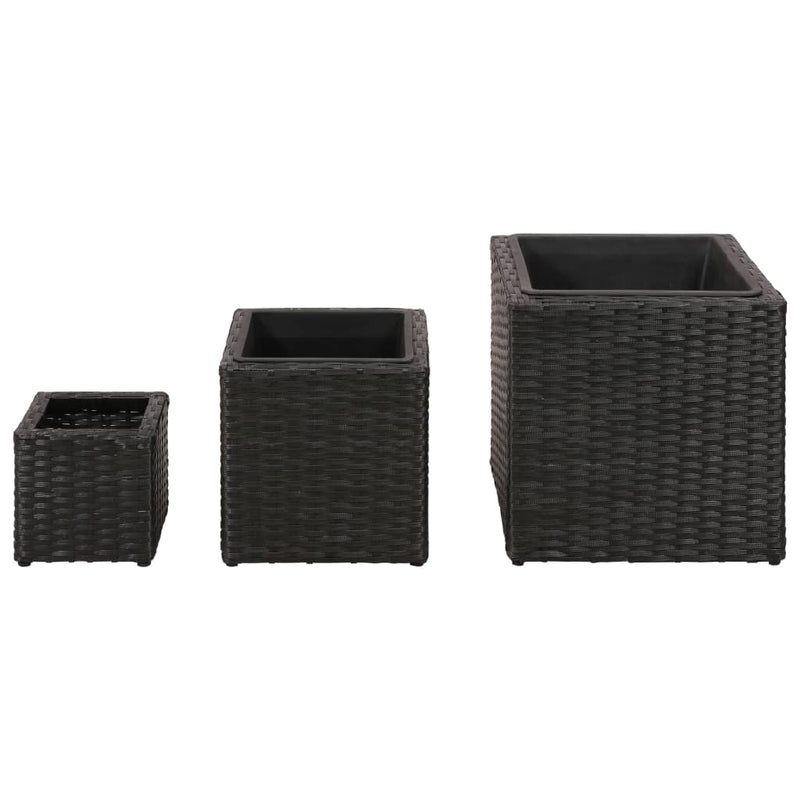 Garden Raised Beds 3 pcs Poly Rattan Black