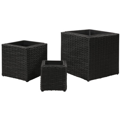 Garden Raised Beds 3 pcs Poly Rattan Black