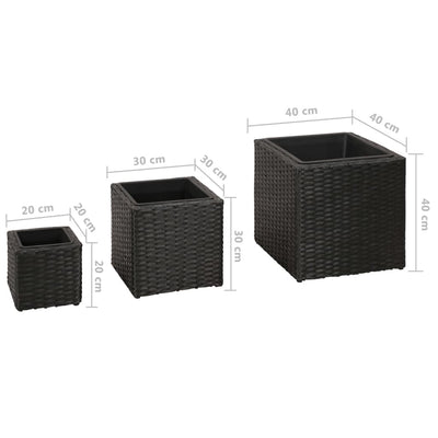 Garden Raised Beds 3 pcs Poly Rattan Black