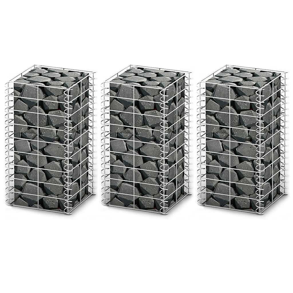 vidaXL Gabion Set 3 pcs Galvanised Wire 25 x 25 x 50 cm 1