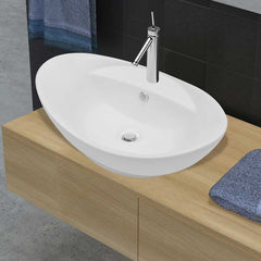 Luxury Ceramic Basin Oval with Overflow and Faucet Hole 1