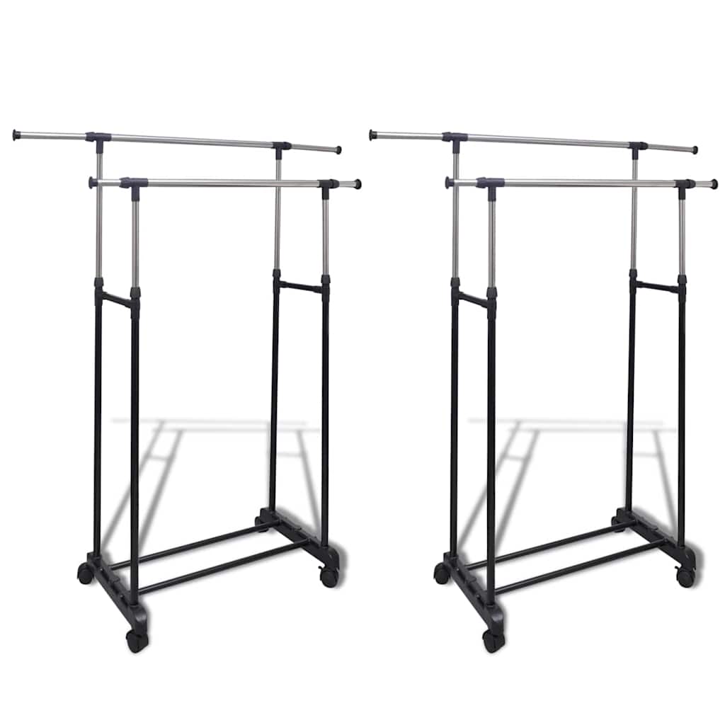 vidaXL Adjustable Clothes Racks 2 pcs 2 Hanging Rails 1