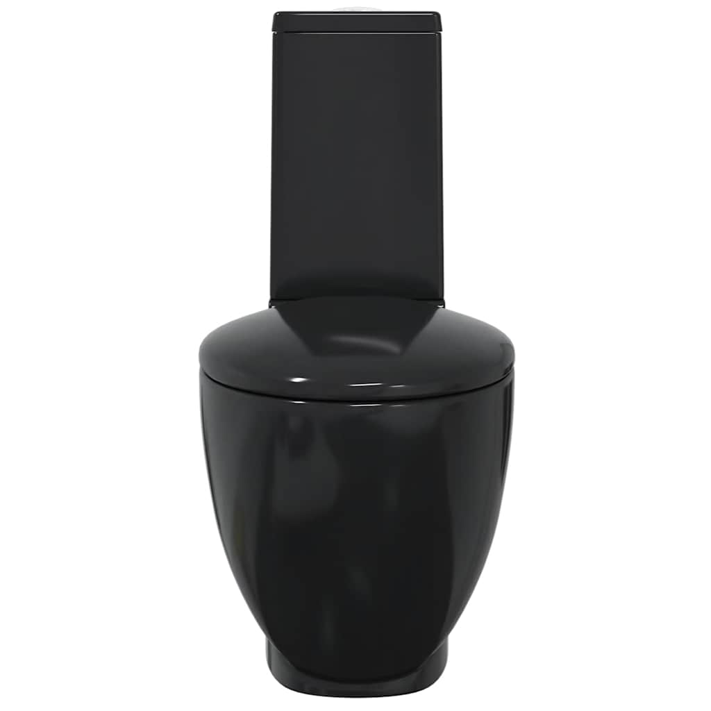 141136 vidaXL WC Ceramic Toilet Bathroom Round Toilet Bottom Water Flow Black 4