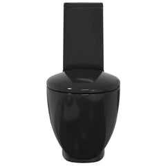 141136 vidaXL WC Ceramic Toilet Bathroom Round Toilet Bottom Water Flow Black 4