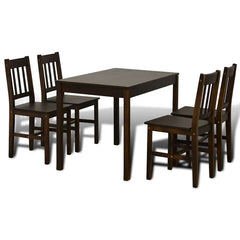 Wooden Dining Table with 4 Chairs Brown Dark brown