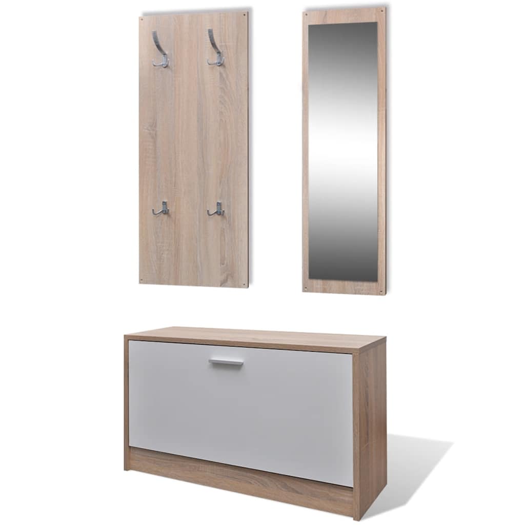 vidaXL Shoe Cabinet | Oak and white | Engineered wood, plastic, aluminium alloy 2