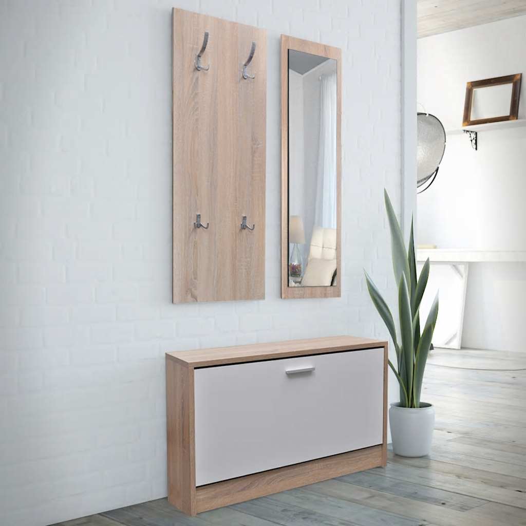 vidaXL Shoe Cabinet | Oak and white | Engineered wood, plastic, aluminium alloy 1