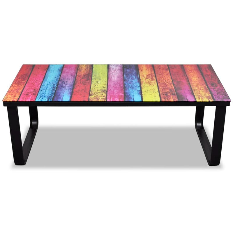 Coffee Table with Rainbow Printing Glass Top