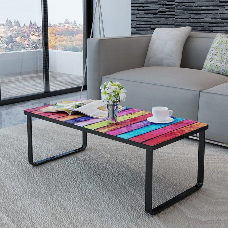 Coffee Table with Rainbow Printing Glass Top