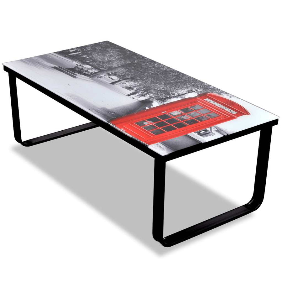 vidaXL Coffee Table with Telephone Booth Printing Glass Top 1