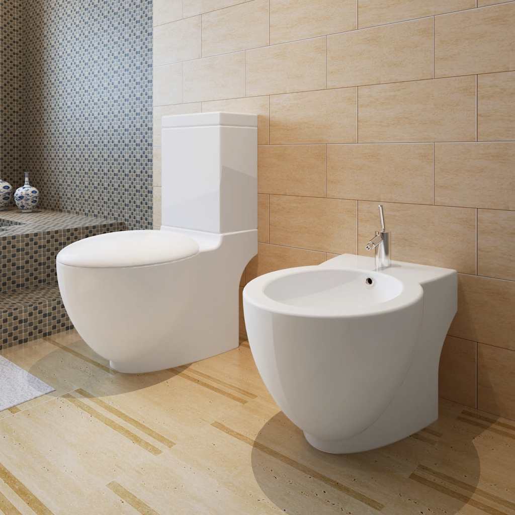 White Ceramic Toilet & Bidet Set 3