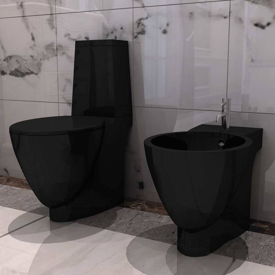 Black Ceramic Toilet & Bidet Set 1