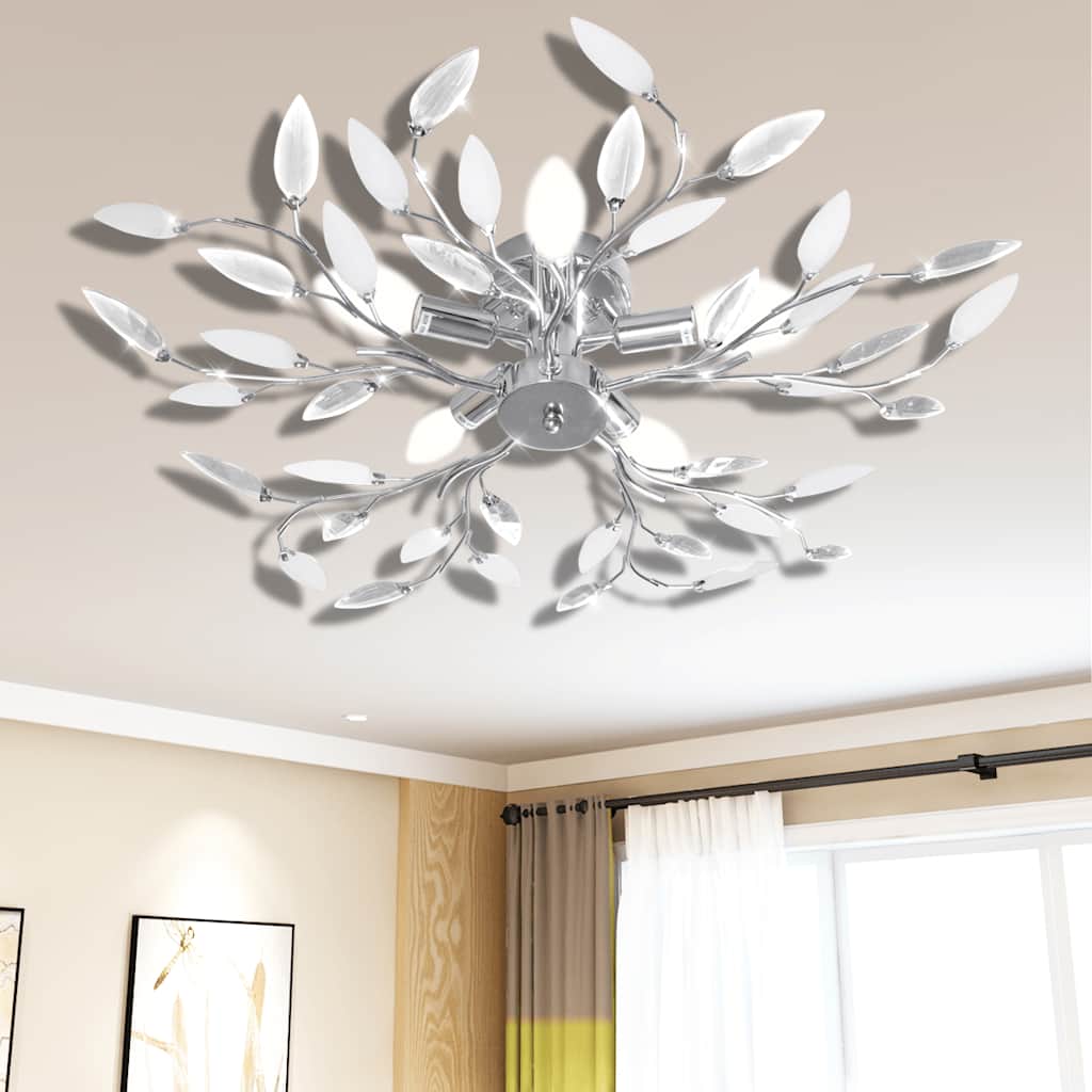 241476 Transparent & White Ceiling Lamp with Acrylic Crystal Leaf Arms for 5 E14 Bulbs 1