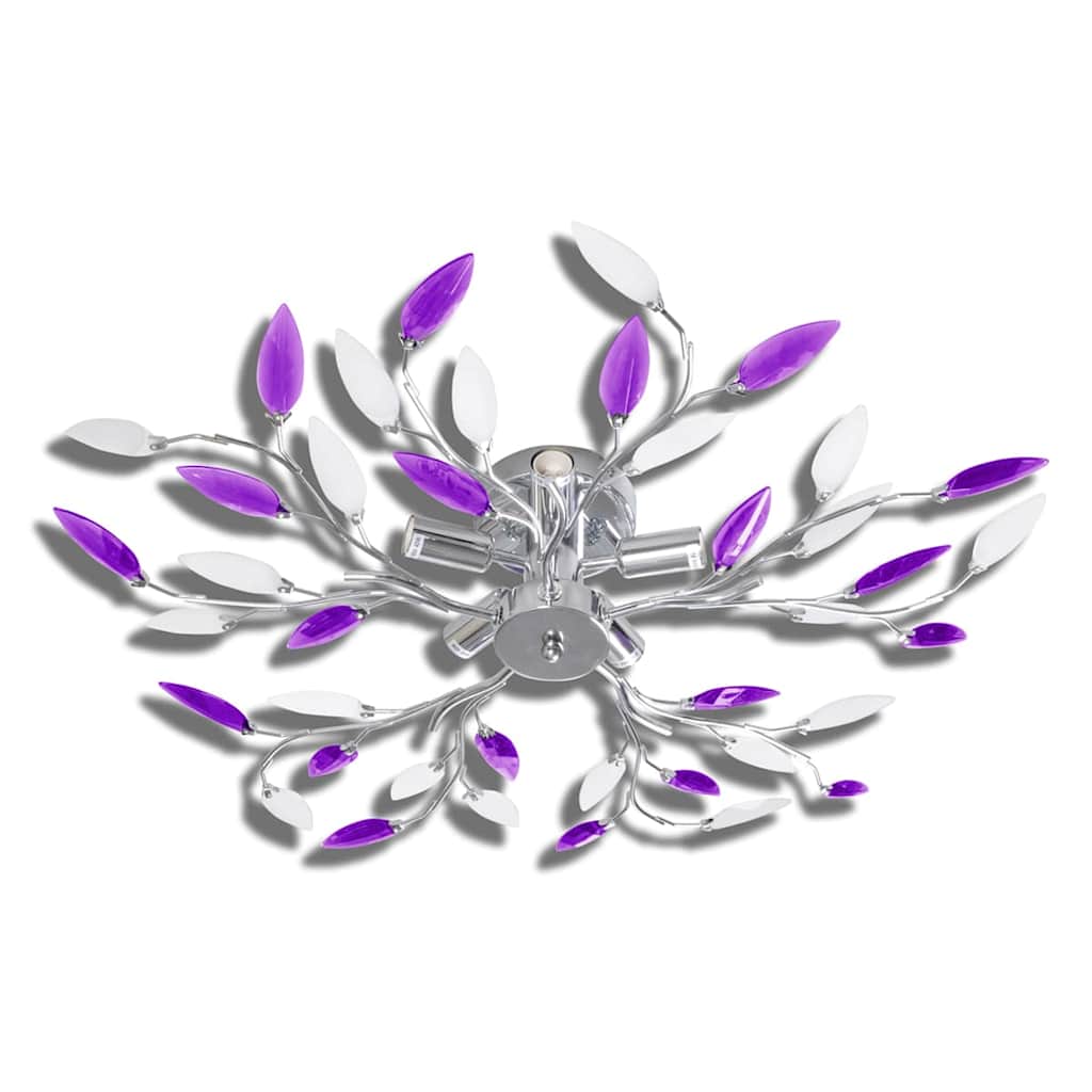 241477 Purple & White Ceiling Lamp with Acrylic Crystal Leaf Arms for 5 E14 Bulbs 2