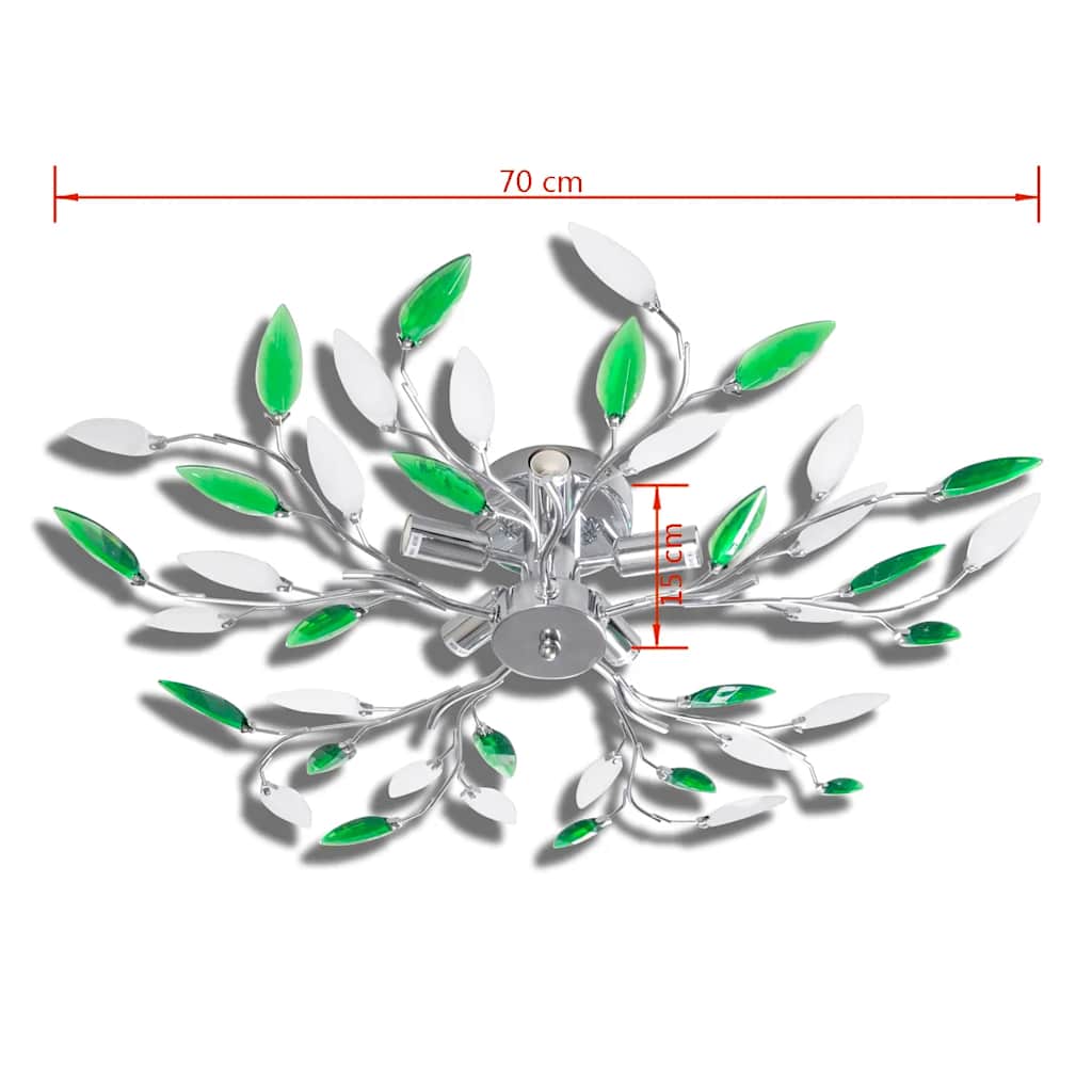 241478 Green & White Ceiling Lamp with Acrylic Crystal Leaf Arms for 5 E14 Bulbs 4