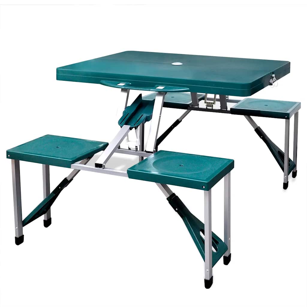 Foldable Camping Table Set with 4 Stools Light green