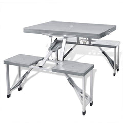 vidaXL Foldable Camping Table Set with 4 Stools Aluminium Extra Light Grey 1