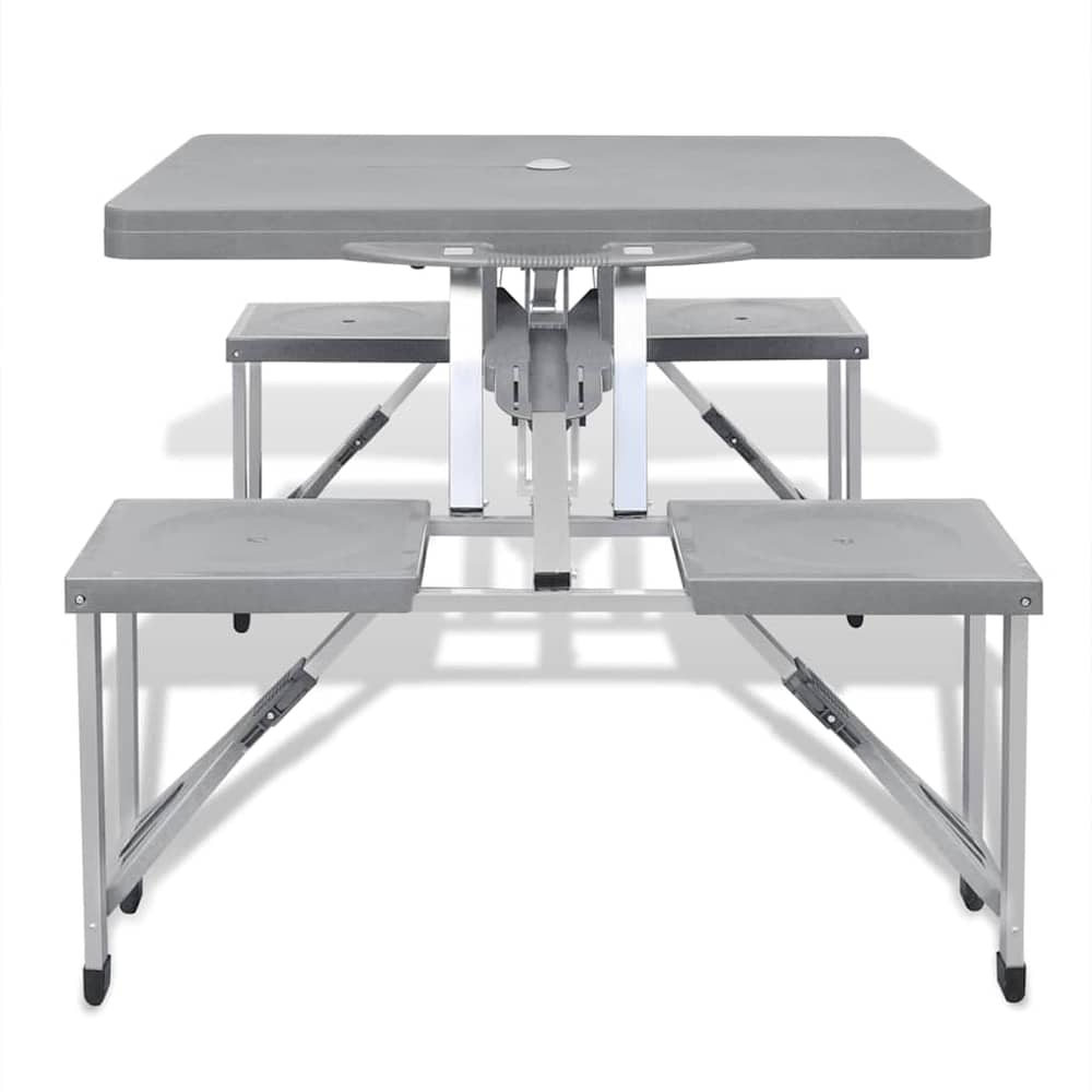 Foldable Camping Table Set with 4 Stools Light grey