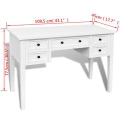 Writing Desk with 5 Drawers White