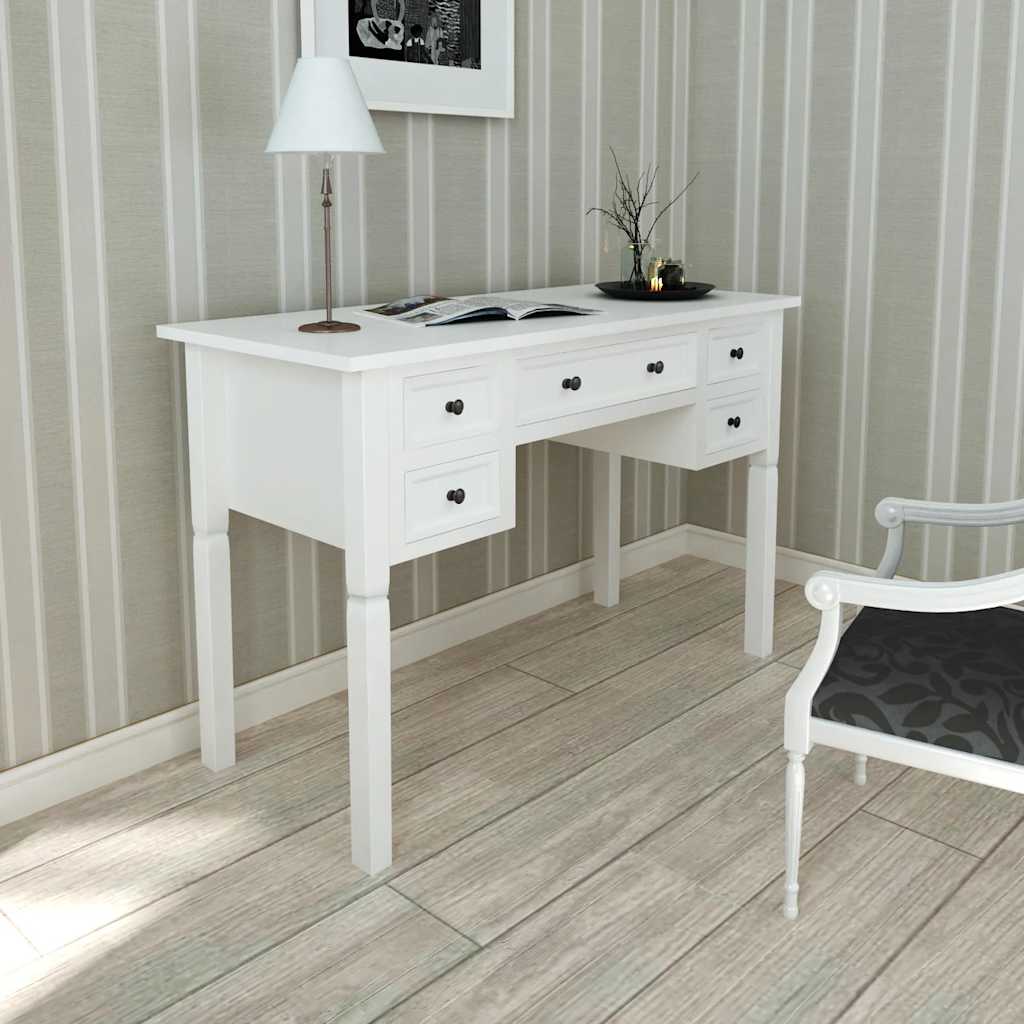Writing Desk with 5 Drawers White