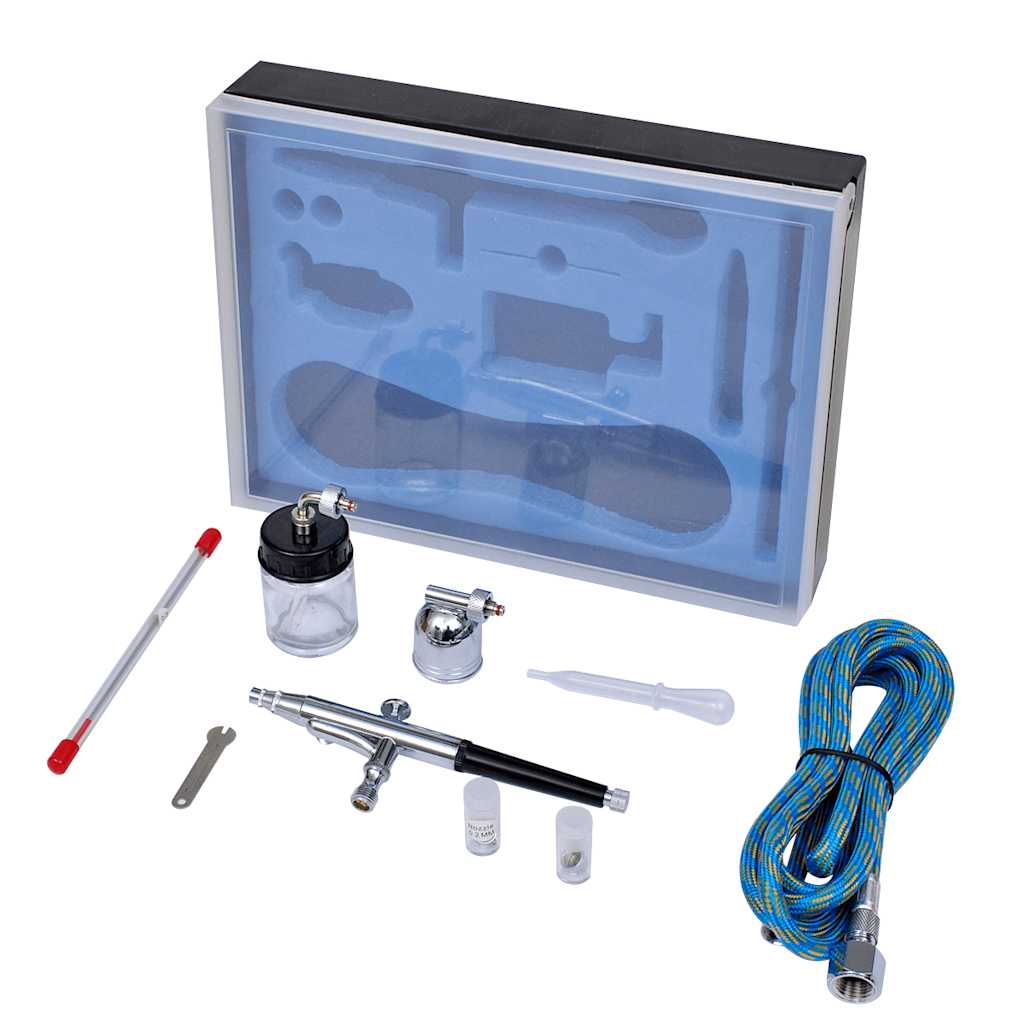 vidaXL Airbrush Set with Glass Jar 0.2 / 0.3 / 0.5 mm Nozzles 4