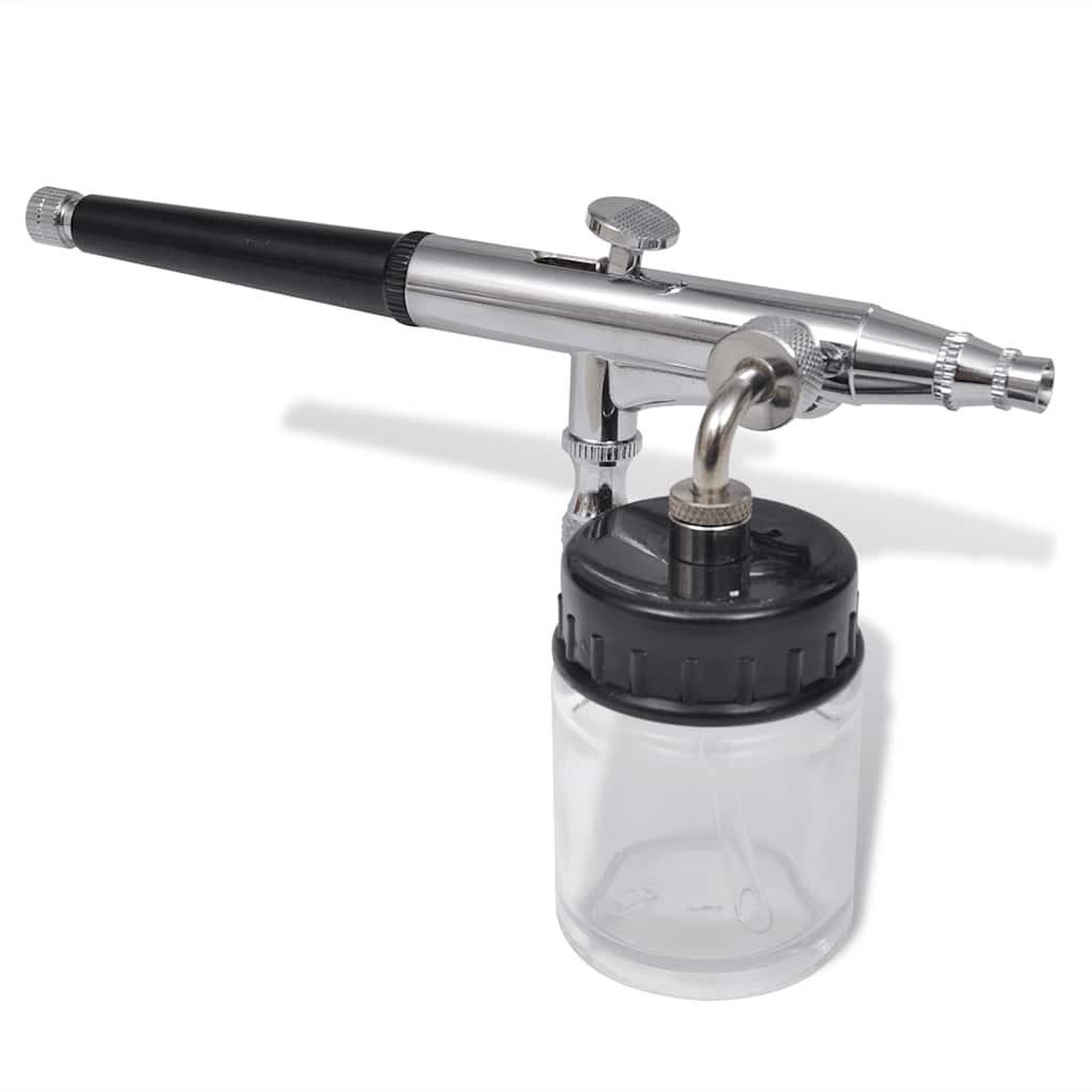 vidaXL Airbrush Set with Glass Jar 0.2 / 0.3 / 0.5 mm Nozzles 5