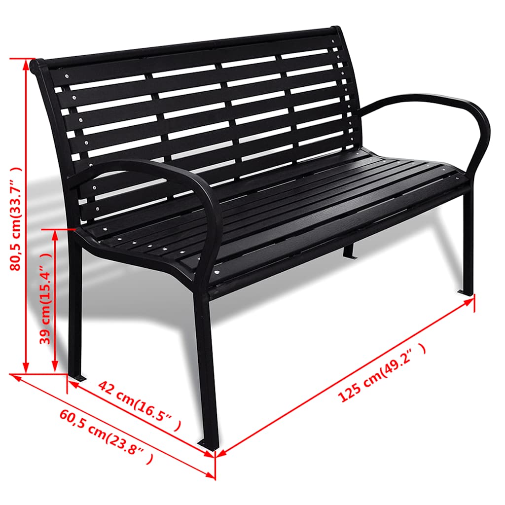 vidaXL Garden Bench 125 cm Steel and WPC Black 5