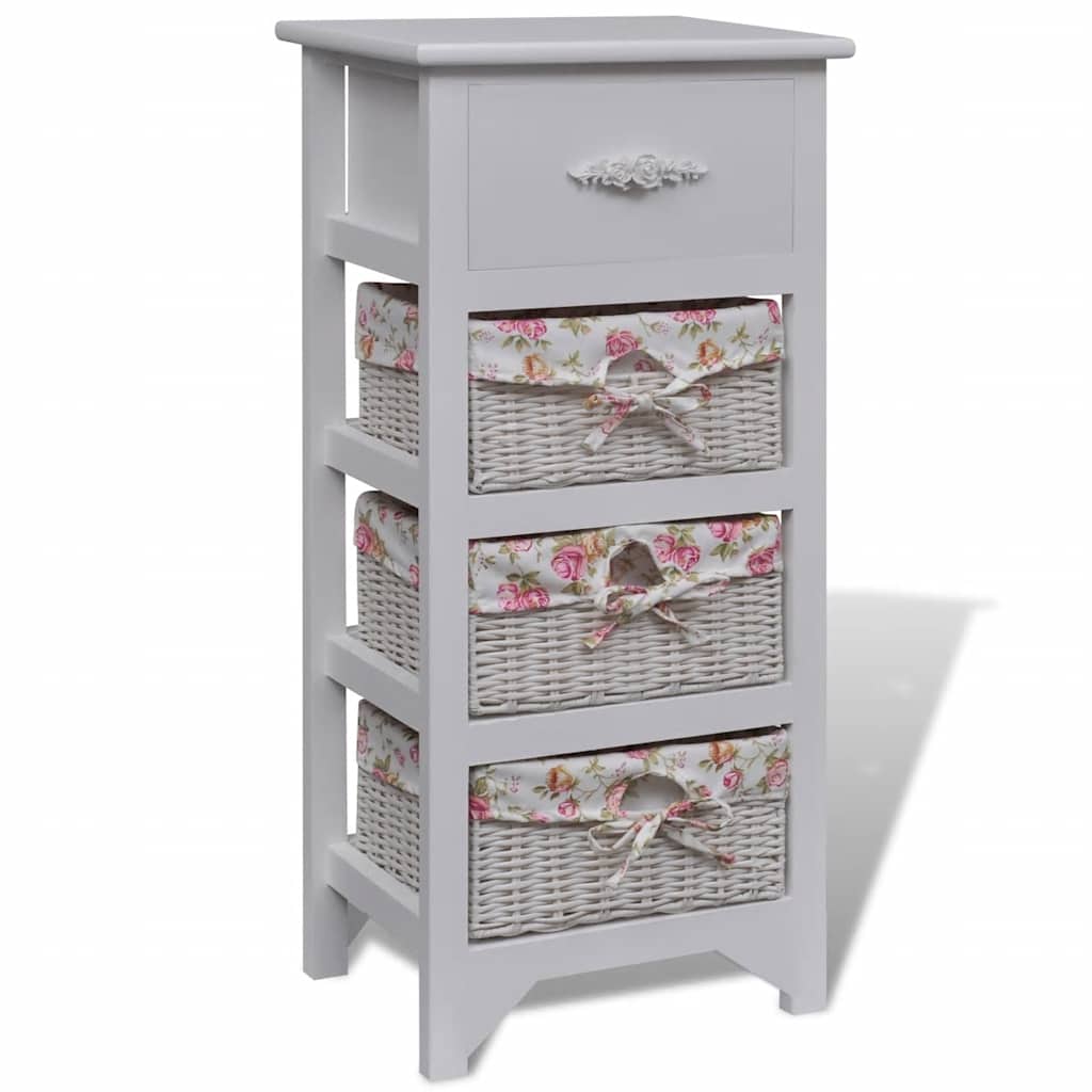 vidaXL Cabinet with 1 Drawer and 3 Baskets White Paulownia Wood 1