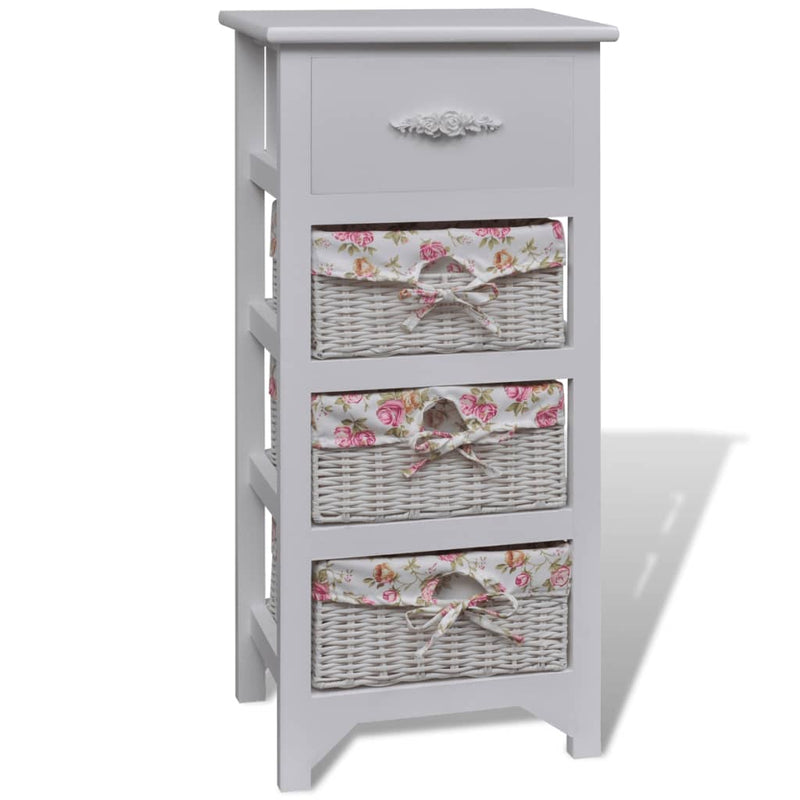 Cabinet with 1 Drawer and 3 Baskets White Paulownia Wood