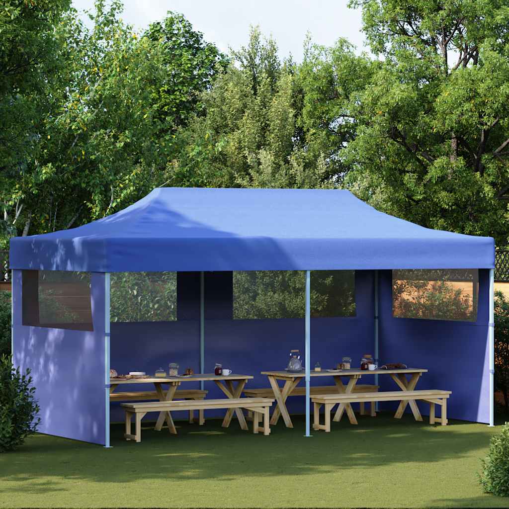 Foldable Party Tent Pop-Up No with 3 Sidewalls Blue