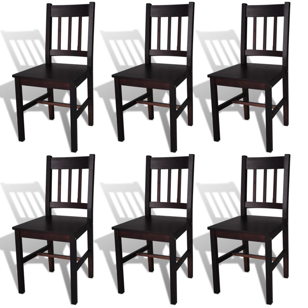 vidaXL Dining Chairs 6 pcs Dark Brown Pinewood 1