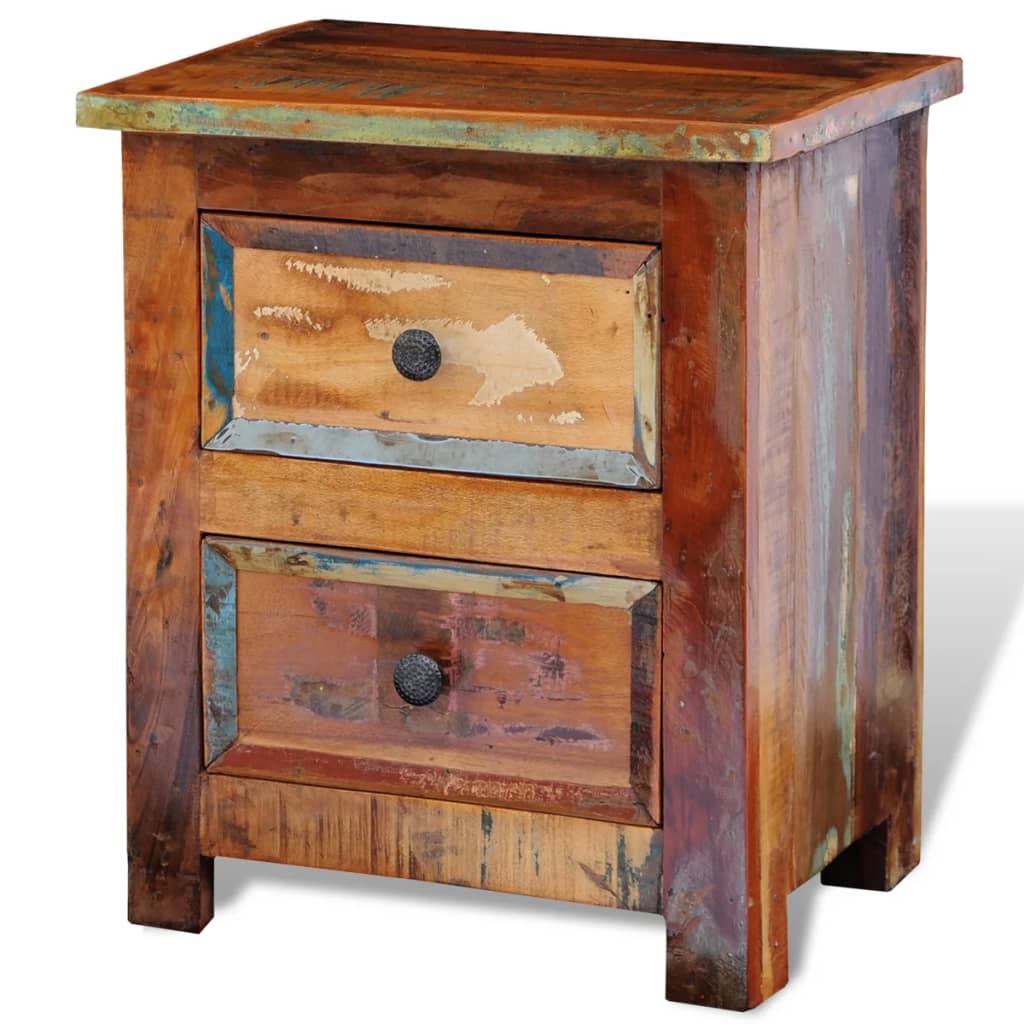 vidaXL Nightstand with 2 Drawers Solid Reclaimed Wood 2