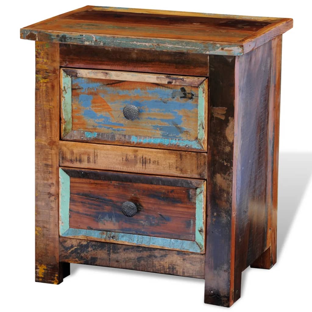 vidaXL Nightstand with 2 Drawers Solid Reclaimed Wood 4