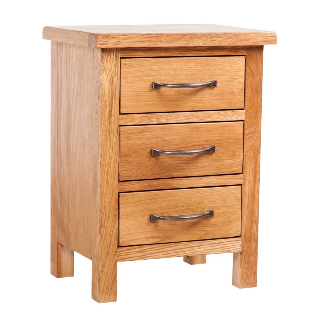 vidaXL Nightstand with 3 Drawers 40x30x54 cm Solid Oak Wood 1