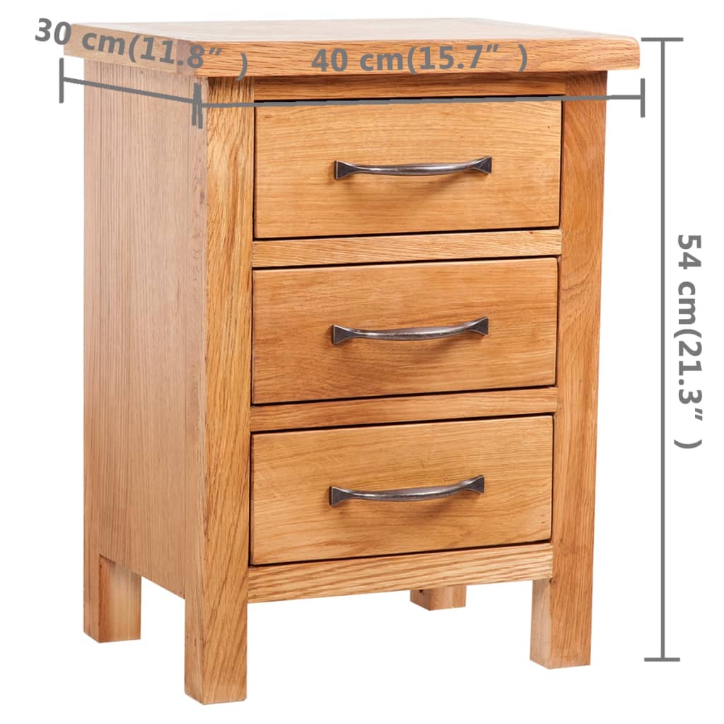 vidaXL Nightstand with 3 Drawers 40x30x54 cm Solid Oak Wood 5