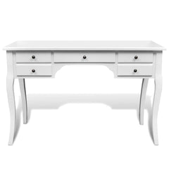 Wooden French Desk with Curved Legs and 5 Drawers 2