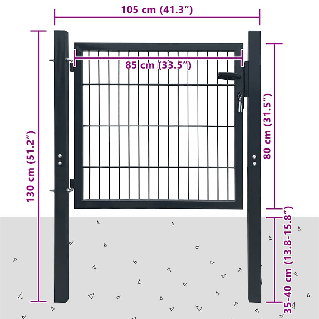 2D Fence Gate (Single) Grey 100 x 80 cm
