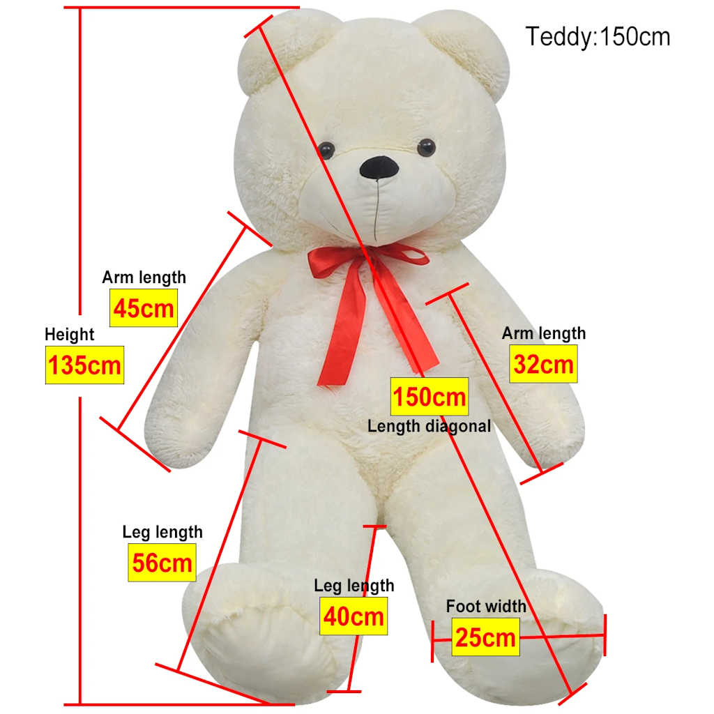 vidaXL XXL Soft Plush Teddy Bear Toy White 135 cm 5