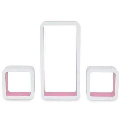 3 White-pink MDF Floating Wall Display Shelf Cubes Book/DVD Storage