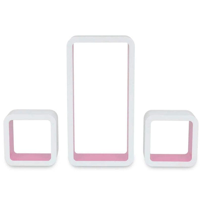 3 White-pink MDF Floating Wall Display Shelf Cubes Book/DVD Storage