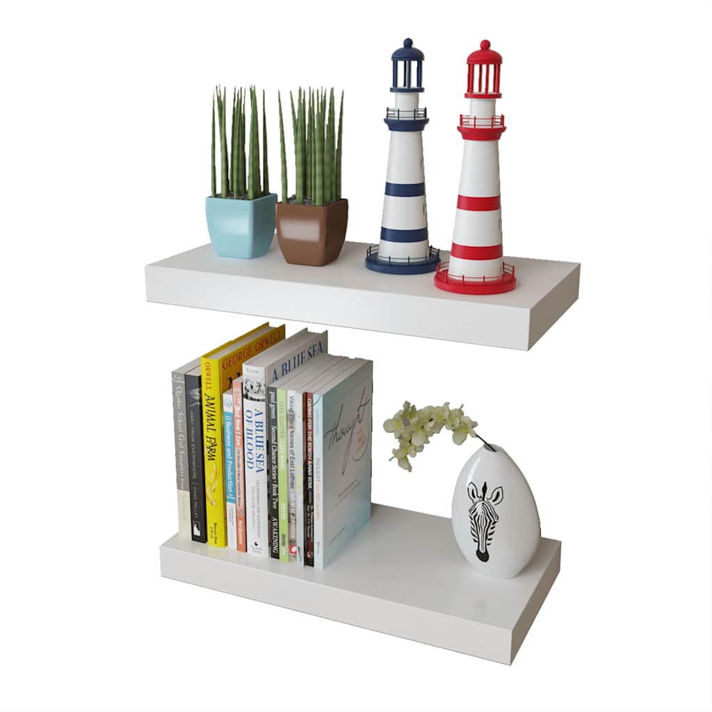 vidaXL 2 White MDF Floating Wall Display Shelves Book/DVD Storage 4