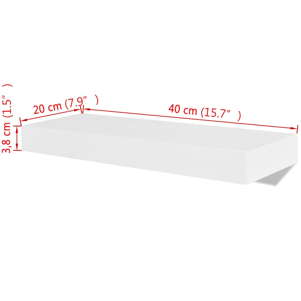 vidaXL 2 White MDF Floating Wall Display Shelves Book/DVD Storage 5